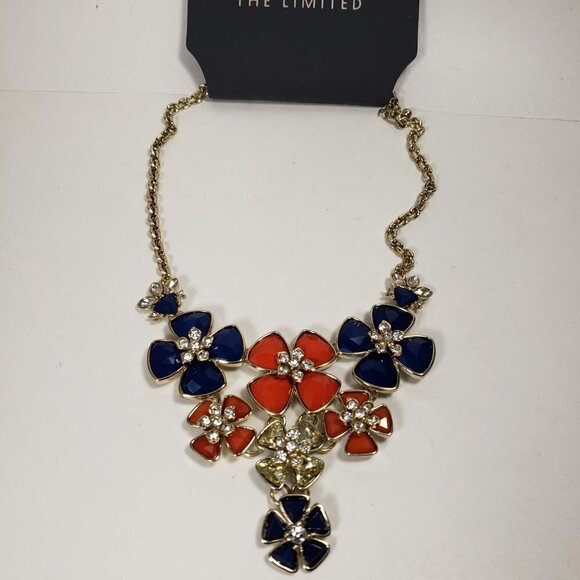 Polished Gold Colorful Flower Sparkle Crystal Necklace Statement Floral Jewelry - Picture 7 of 9